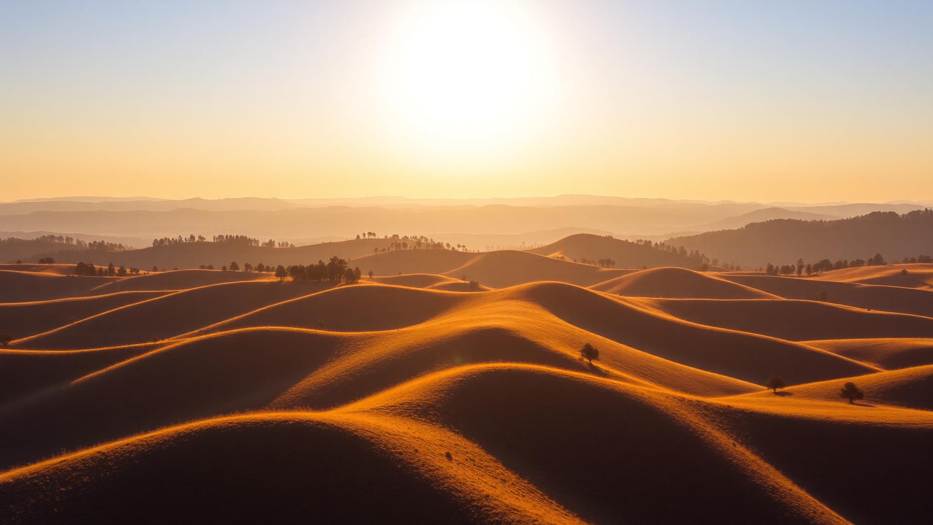 Golden rolling hills of Northern California at sunrise